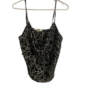 OLM Black White Abstract Draped Sleeveless Classy Casual Top